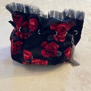 White House Black Market black and red satin clutch